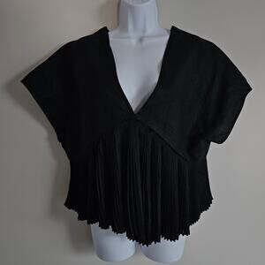 Casilda Mut Top Womens One Size Black Pleated Coastal Chic Minimal Lagenlook